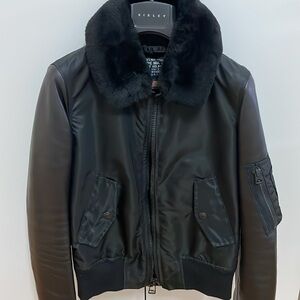 Schott NYC Black Bomber Jacket with Fur Collar